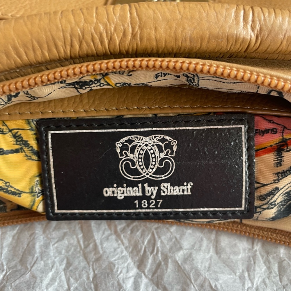 Original by Sharif 1827 Genuine Leather Shoulder Bag Tan Chain Details Map Lined - Picture 5 of 17